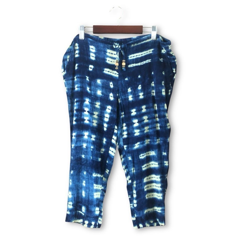 Chaser Indigo Tie Dye Drawstring Capris NWT Size Small Boho Bohemian Summer